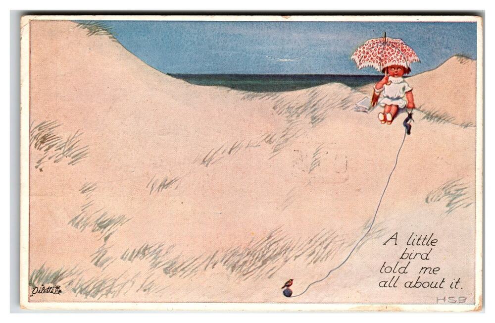 1910 Tuck's Oilette Postcard Little Girl Parasol Beach Dune Rotterdam Posted